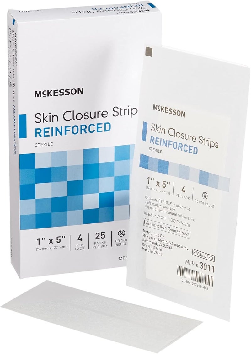 McKesson Skin Closure Adhesive Strips Reinforced Steri Strip for Wound Care 1 in x 5 in 25 Count - Image 1