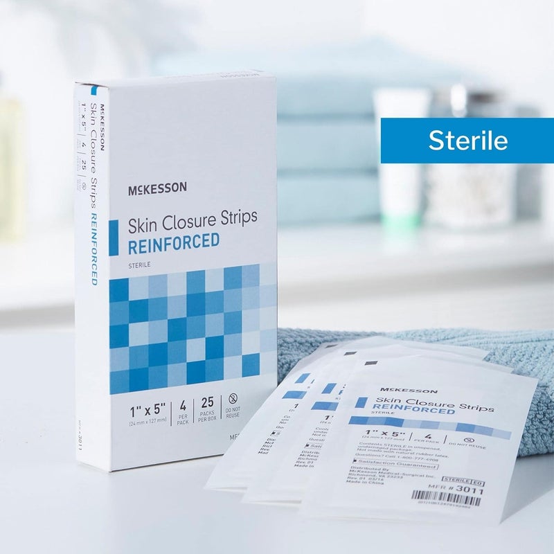 McKesson Skin Closure Adhesive Strips Reinforced Steri Strip for Wound Care 1 in x 5 in 25 Count - Image 5