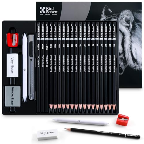 Kird Barken 24PCS Professional Sketch Pencil Set 5H to 14B Pencils Charcoal Pencils Art Supplies Kit with Erasers Sharpener Knife Ideal Gift for Artists Students Kids Beginners - Image 1