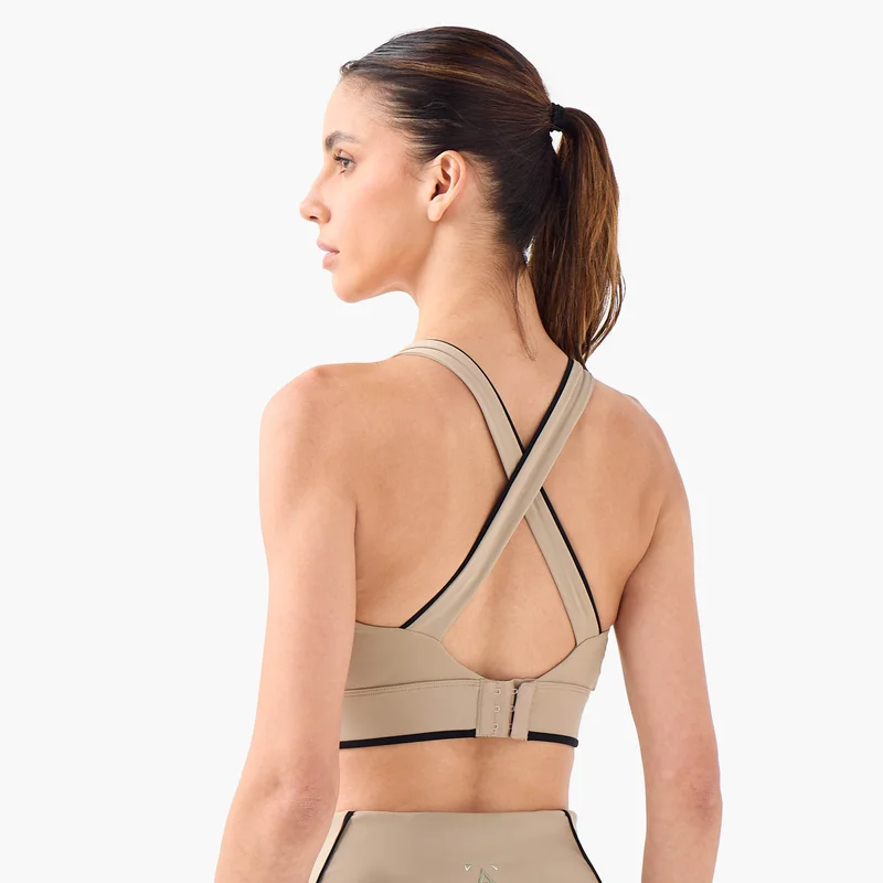 ADOT by Splash Contrast Piping Detail Sports Bra with Cross Back Strap
