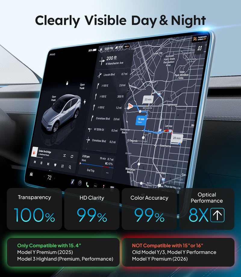 Wigoo Tesla Model Y Juniper & Model 3 Highland Screen Protector Matte [No Glare & Fingerprint] Model 3 (2024~2026)/Model Y Juniper Accessories, 15.4" Tempered Glass Protector with Alignment Kit - Image 2