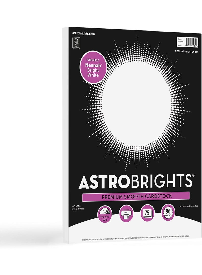 Astrobrights/Neenah Bright White Cardstock, 8.5" x 11", 65 lb/176 gsm, White, 75 Sheets (90905-02) - Packaging May Vary - Image 1