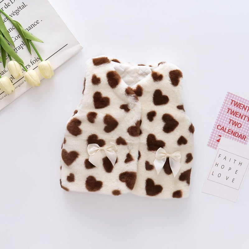 Children's Vest 2022 Winter New Sleeveless Love Printed Plush 0-4 Years Old Baby Girl Woolen Sweater Vest - Image 1