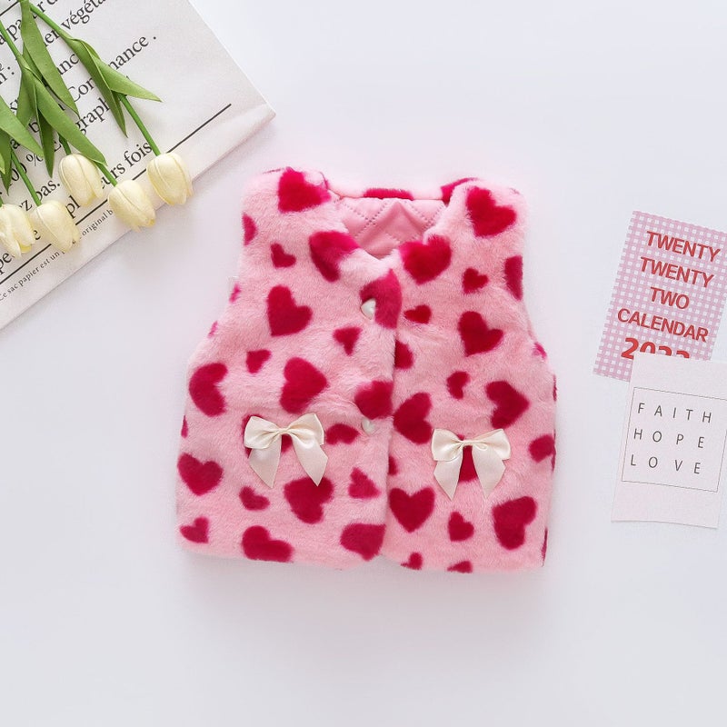 Children's Vest 2022 Winter New Sleeveless Love Printed Plush 0-4 Years Old Baby Girl Woolen Sweater Vest - Image 4