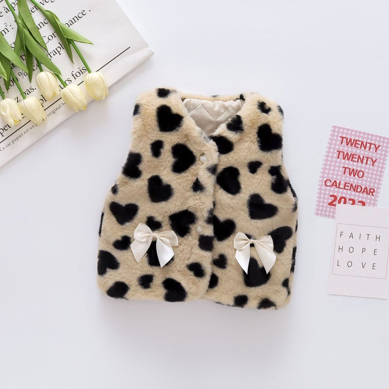 Children's Vest 2022 Winter New Sleeveless Love Printed Plush 0-4 Years Old Baby Girl Woolen Sweater Vest - Image 5