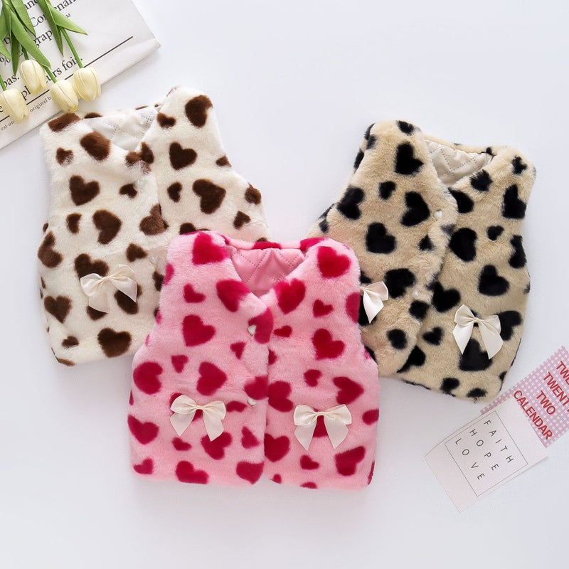 Children's Vest 2022 Winter New Sleeveless Love Printed Plush 0-4 Years Old Baby Girl Woolen Sweater Vest - Image 2