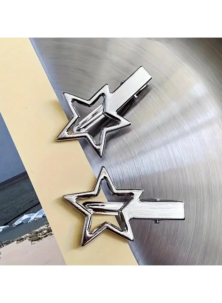 Goolsky 2 قطع مشابك شعر جانبية زخرفية أنيقة بلون موحد مع نجوم، مشابك غرة عصرية، زينة شعر أنيقة للنساء والفتيات - Image 1