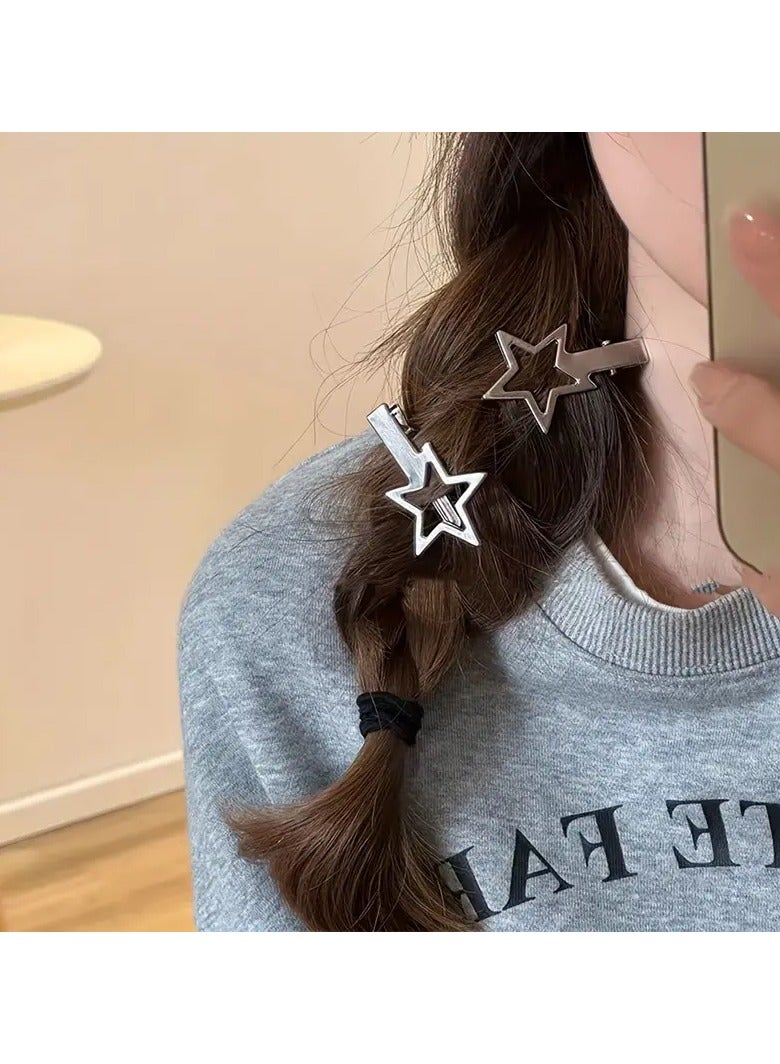 Goolsky 2 قطع مشابك شعر جانبية زخرفية أنيقة بلون موحد مع نجوم، مشابك غرة عصرية، زينة شعر أنيقة للنساء والفتيات - Image 2