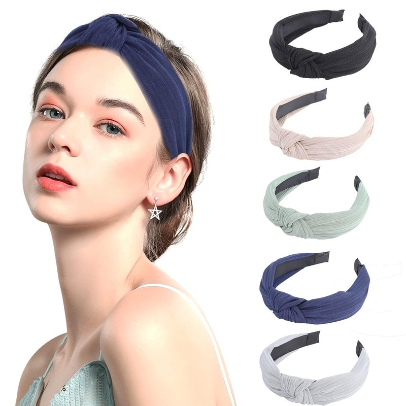 LOVNFC Womens Headbands 5Pcs Knotted Head Bands No Slip Fashion for women Girls Mixed Color