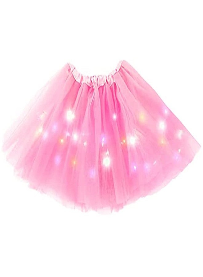 Bybyseno Girl Tutu Skirt, Light Up LED Ballet Tutu Skirt 2-8 Years Fluffy Ballet Dress Up Costume for Kids Party 3-Layer Multicolor Tutu Skirts (Pink) - Image 1