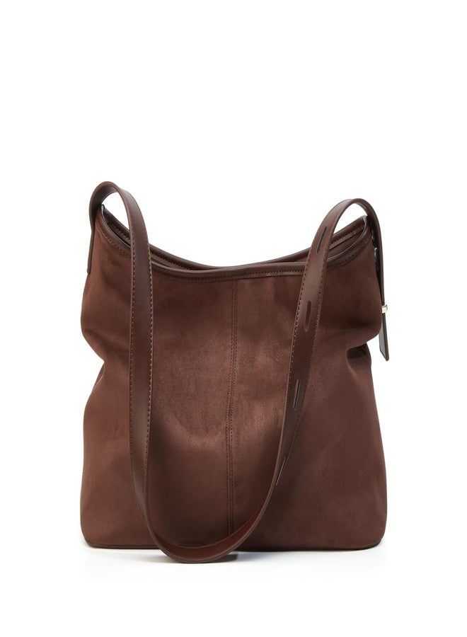 Caistre Tote Bag for Women Suede Classic Top-handle Shoulder Bags Slouchy Hobo Crossbody Bag Retro College Work Purse Handbag, Coffee2, One size - Image 5