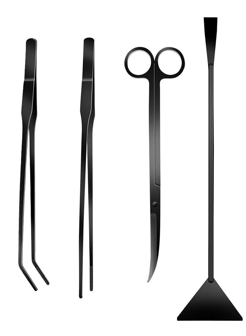 SYOSI 4Pcs Aquascaping Tools Kit, Long Stainless Steel Aquarium Plant Tools with Black Anti-rust Coating, Aquarium Tweezers, Scissors, and Scrapers for Aquascaping Cleaning（Free Magnetic Tool Holder）  - Image 1