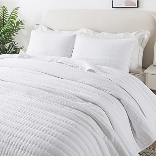 ROARINGWILD White King Size Quilt Bedding Sets with Pillow Shams Lightweight Soft Bedspread Coverlet Quilted Blanket Thin Comforter Bed Cover for All Season 3 Pieces 104x90 inches - Image 1