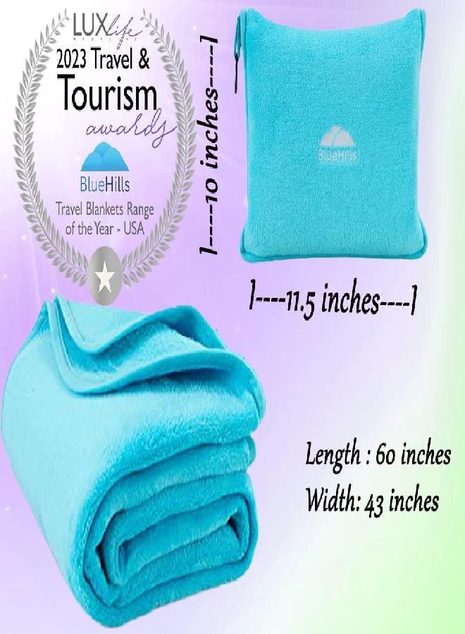BlueHills BlueHills Premium Soft Travel Blanket Pillow Airplane Flight Blanket Throw in Soft Bag Pillow Case with Luggage Belt & Backpack Clip Compact Pack Large Blanket for Travel Light Blue (Sky Blue T000) - Image 3