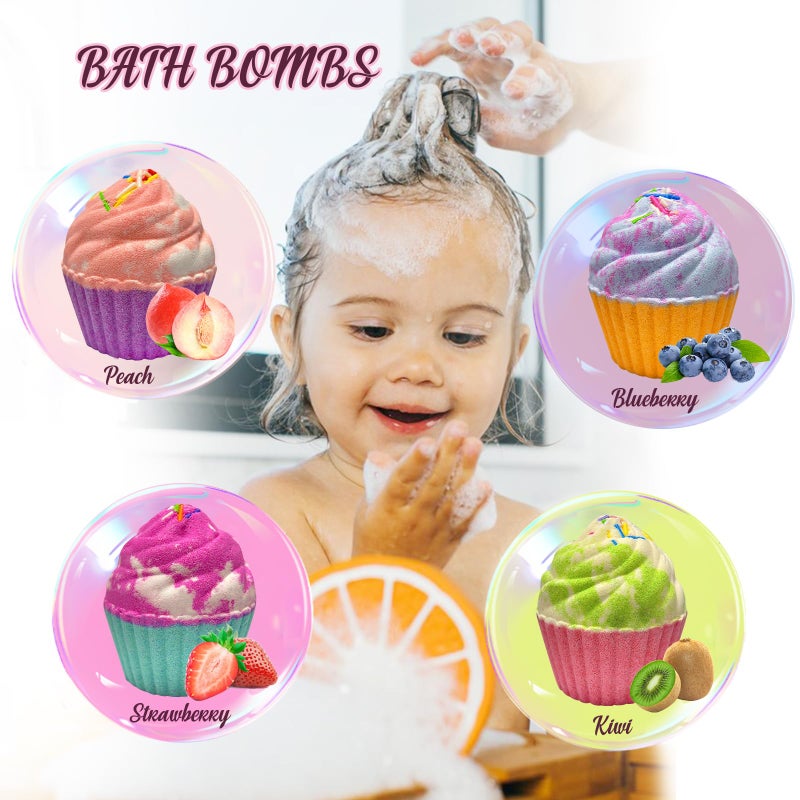 Excalla Easter Bath Bombs for Kids with Surprise Jewelry Inside, 8 Cupcake Bath Bombs for Girls Gift Set, Handmade Fizzes Balls with Rich Bubble Bath, Ideal for Chrildren Birthday Christmas - Image 4