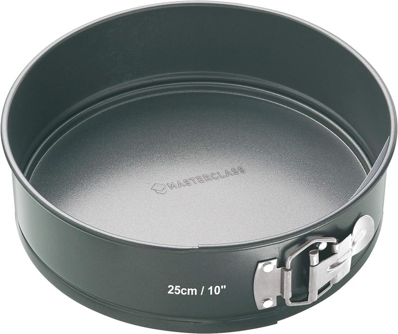 MasterClass KCMCHB44 25 cm Springform Cake Tin with Loose Base and PFOA Non Stick Robust 1 mm Carbon Steel 10 Inch Large Round Pan Grey