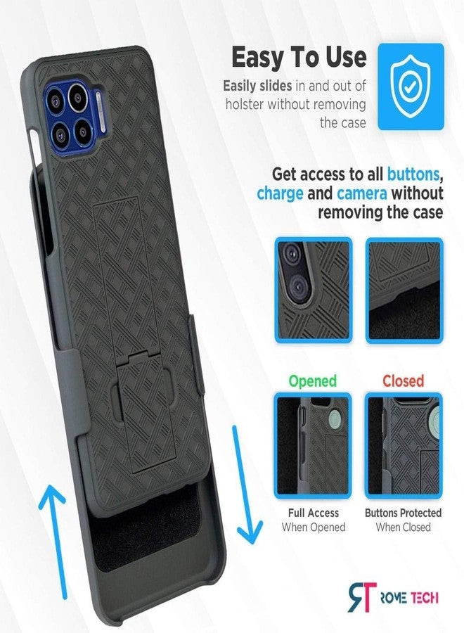ROME TECH Designed for Motorola One 5G (2020) Case with Belt Clip Holster - Kickstand Cover Phone Case - Black - Image 4