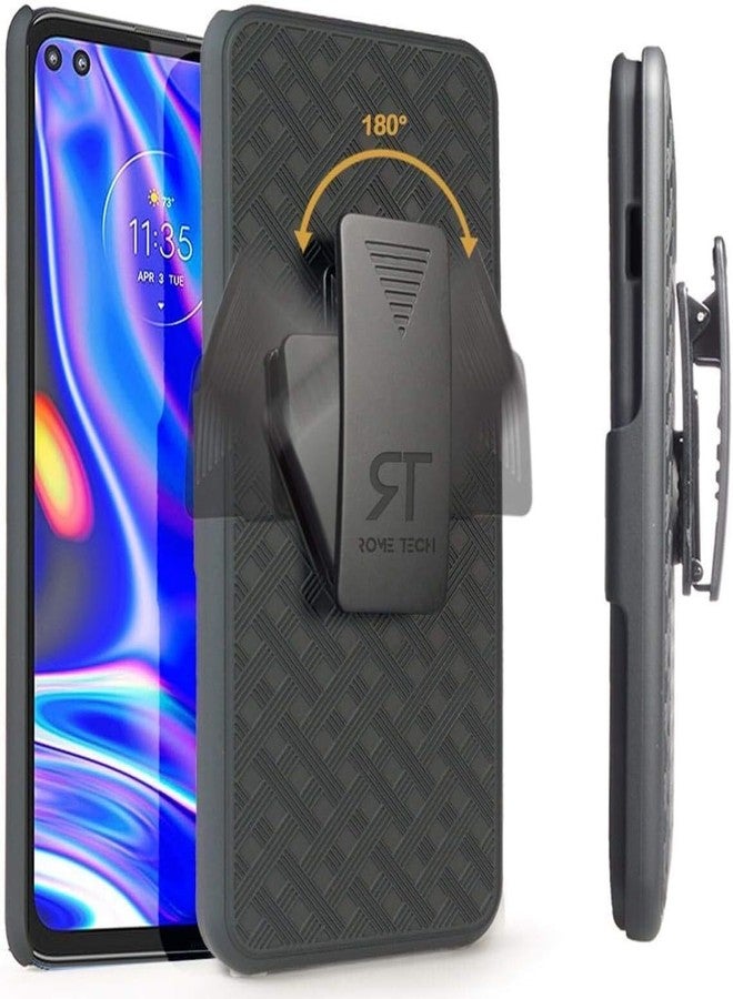ROME TECH Designed for Motorola One 5G (2020) Case with Belt Clip Holster - Kickstand Cover Phone Case - Black - Image 1