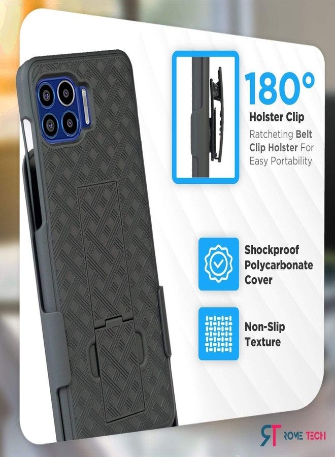 ROME TECH Designed for Motorola One 5G (2020) Case with Belt Clip Holster - Kickstand Cover Phone Case - Black - Image 3