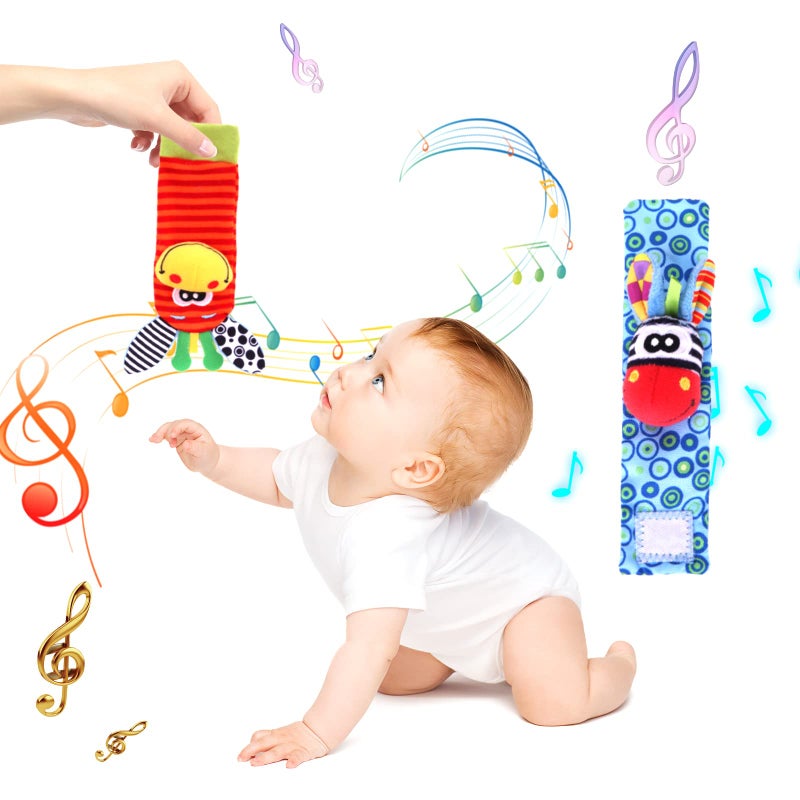 PADONISE Wrist Rattle Foot Finder Socks Set for Baby Arm Hand Bracelet Rattle Feet Leg Ankle Socks Newborn Soft Sensory Toys Baby Socks Newborn Rattles Toys Baby Gifts 0-3 6-12 Months Infant Girl Boy - Image 3