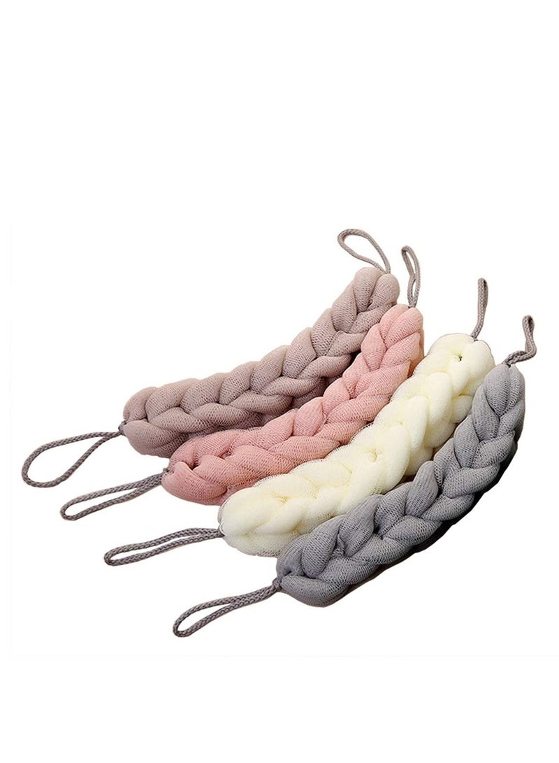 4 Packs Long Stretch Back Sponge with Rope Handles Scrubber Bath Shower Mesh Exfoliating Body Scrub Braided Loofah for Men and Women - Image 1