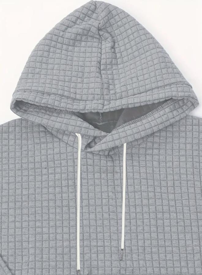 Take Two Men Grey Textured Pullover Hoodie - Image 4