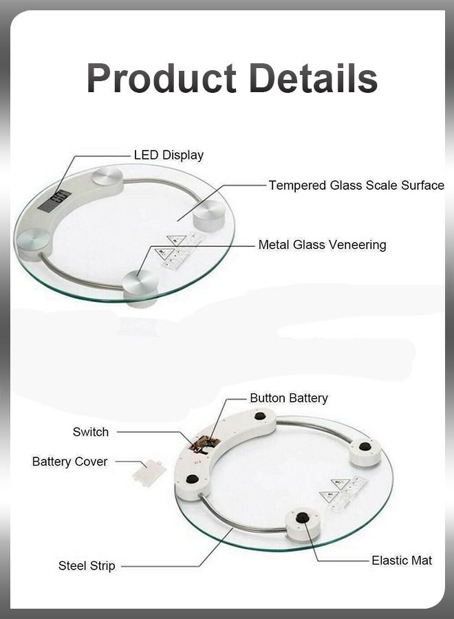 DBLEW Smart Circle Shape Transparent Tempered Glass Digital Bathroom Body Weighing Measurements High Precision Weighing Scale 180 KG Capacity  - Image 3
