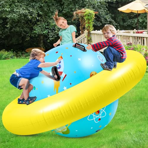 Poen Inflatable Dome Rocker Bouncer 63L x 63W x 39H Blow up Climbing Rocker Kids Giant Inflatable Bouncer Seesaw Outdoor Roll and Play Seesaw Dome Toddler Gaint Balance Game with 6 Handle - Image 1