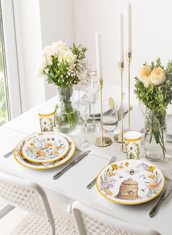 JarThenaAMCS مجموعة أدوات المائدة JarThenaAMCS للنحل تخدم 24 شخصًا أدوات مائدة صيفية قابلة للتخلص منها 48 طبقًا بحجم 7 و9 بوصات 24 منديلًا 24 كوبًا لحفلات الزفاف وأعياد الميلاد وحفلات استقبال المواليد واحتفالات الربيع - Image 5