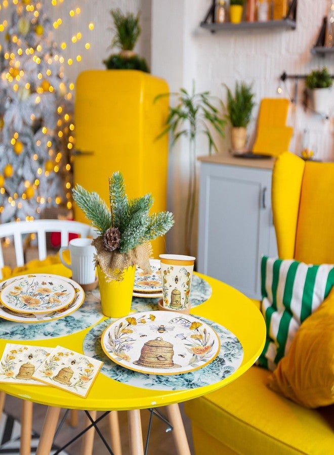 JarThenaAMCS مجموعة أدوات المائدة JarThenaAMCS للنحل تخدم 24 شخصًا أدوات مائدة صيفية قابلة للتخلص منها 48 طبقًا بحجم 7 و9 بوصات 24 منديلًا 24 كوبًا لحفلات الزفاف وأعياد الميلاد وحفلات استقبال المواليد واحتفالات الربيع - Image 4