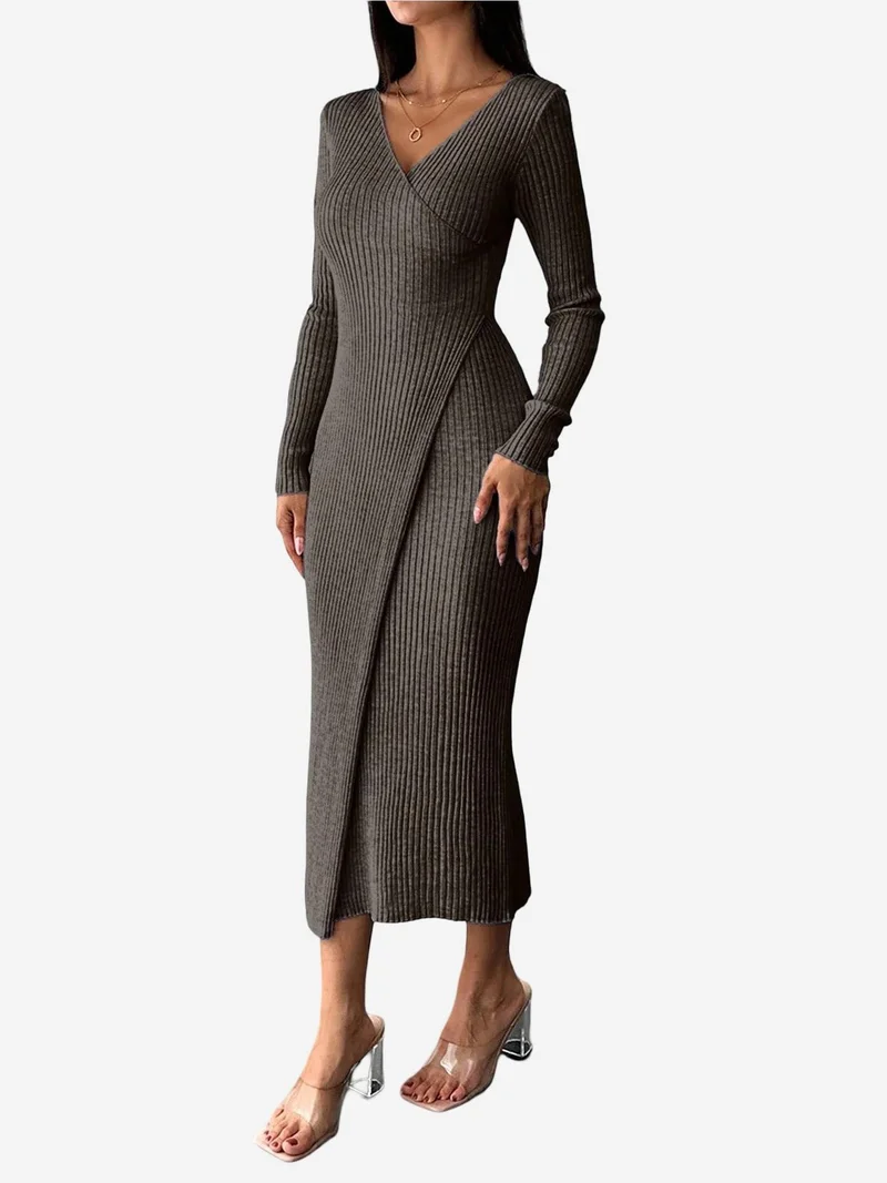 ماي فاشن MY FASHION Ribbed Boat Neck Bodycon Midi Dress