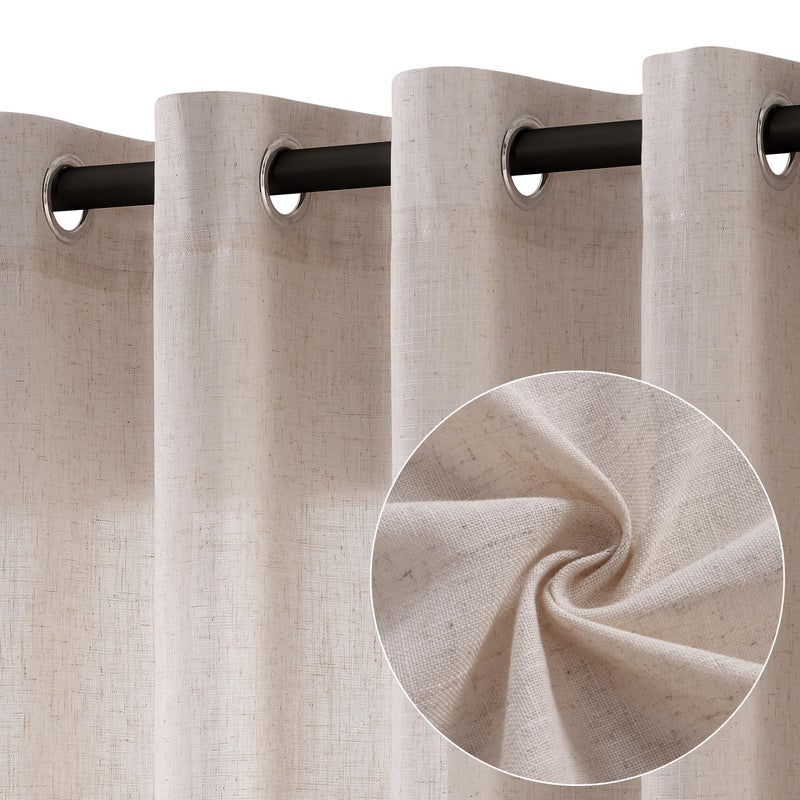 Jowels Oatmeal Linen Curtains 84 Inch Length 2 Panels for Living Room Bedroom  Light Filtering Sheer Curtains 84 Inches  Modern Grommet Privacy Semi Sheer Curtain 84 Inch  Oatmeal  52x84 - Image 1