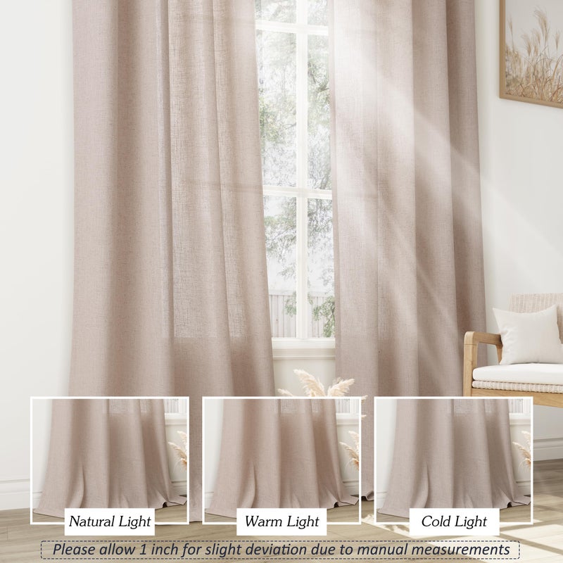 Jowels Oatmeal Linen Curtains 84 Inch Length 2 Panels for Living Room Bedroom  Light Filtering Sheer Curtains 84 Inches  Modern Grommet Privacy Semi Sheer Curtain 84 Inch  Oatmeal  52x84 - Image 4