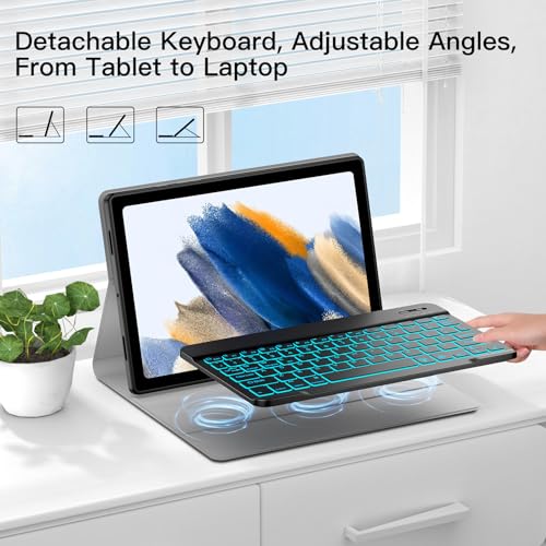 JUQITECH Backlit Keyboard Case for Samsung Galaxy Tab A8 10.5 2022, Smart Soft Case with Bluetooth Detachable Wireless Keyboard for Tab A8 10.5inch SM-X200/X205/X207 Tablet Portective Cover, Black - Image 3