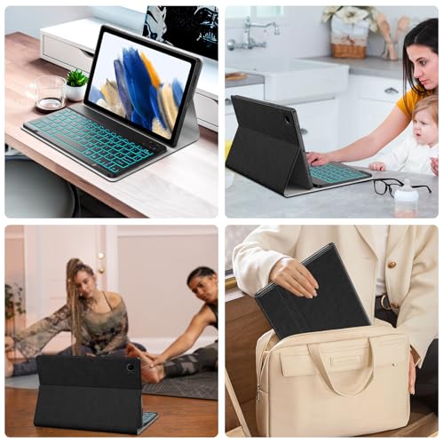 JUQITECH Backlit Keyboard Case for Samsung Galaxy Tab A8 10.5 2022, Smart Soft Case with Bluetooth Detachable Wireless Keyboard for Tab A8 10.5inch SM-X200/X205/X207 Tablet Portective Cover, Black - Image 4