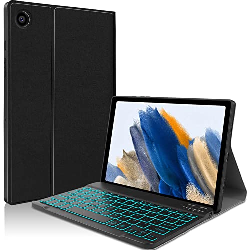 JUQITECH Backlit Keyboard Case for Samsung Galaxy Tab A8 10.5 2022, Smart Soft Case with Bluetooth Detachable Wireless Keyboard for Tab A8 10.5inch SM-X200/X205/X207 Tablet Portective Cover, Black - Image 1