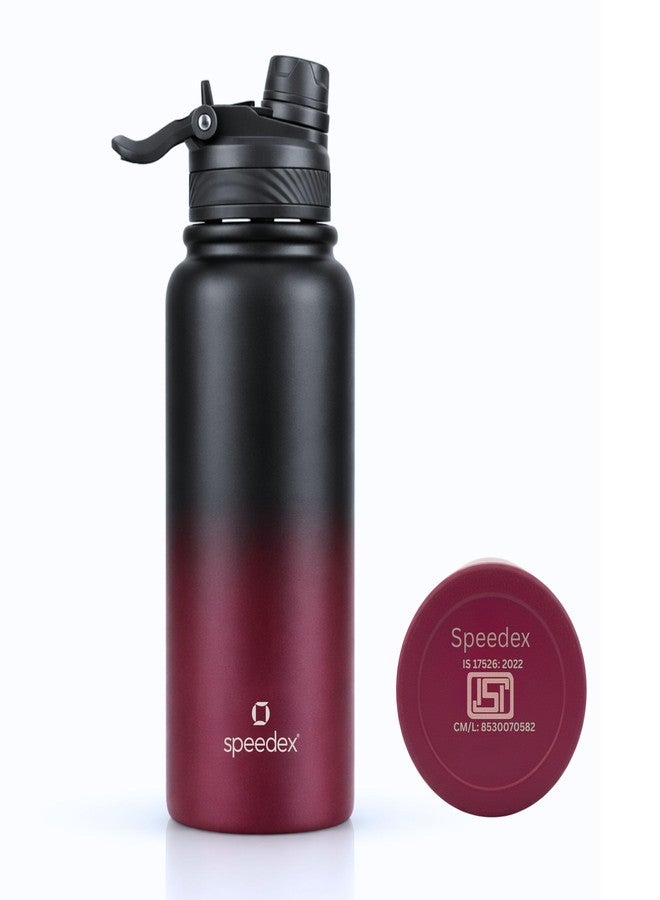 Speedex Vacuum Insulated Stainless Steel Water Bottle 1 Litre (1000ml / 1L / 1 Ltr) with 2-in-1 Lid (Straw & Spout), Hot & Cold Leakproof Thermosteel Travel Flask for Office, Gym & School (Black-Wine) - Image 1