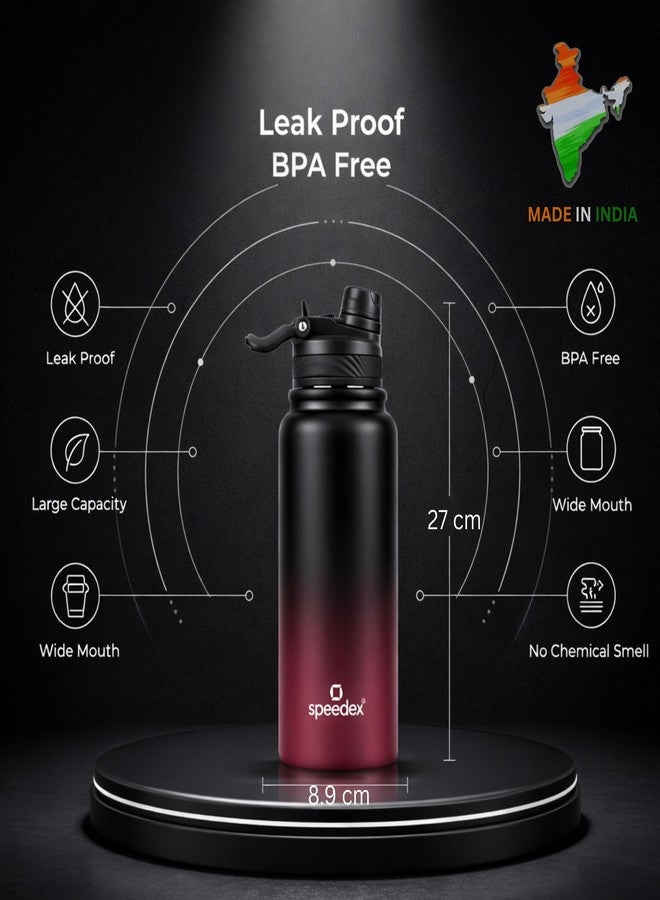 Speedex Vacuum Insulated Stainless Steel Water Bottle 1 Litre (1000ml / 1L / 1 Ltr) with 2-in-1 Lid (Straw & Spout), Hot & Cold Leakproof Thermosteel Travel Flask for Office, Gym & School (Black-Wine) - Image 3