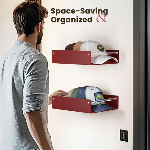FEMELI 2 Packs Hat Organizer for Baseball Each Acrylic Hat Racks Organizer Fit 10 Caps Sturdy Wall Mount Holder for Men Baseball Cap Storage Brown - Image 3
