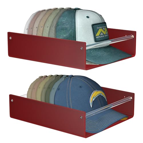 FEMELI 2 Packs Hat Organizer for Baseball Each Acrylic Hat Racks Organizer Fit 10 Caps Sturdy Wall Mount Holder for Men Baseball Cap Storage Brown - Image 1