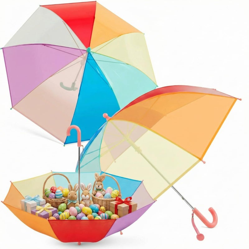 Fabbay 2 Pcs Umbrella Easter Basket Kids Clear Bubble Umbrellas Unicorn with Easy Grip Curved Handle Transparent Umbrella(Vibrant) - Image 1
