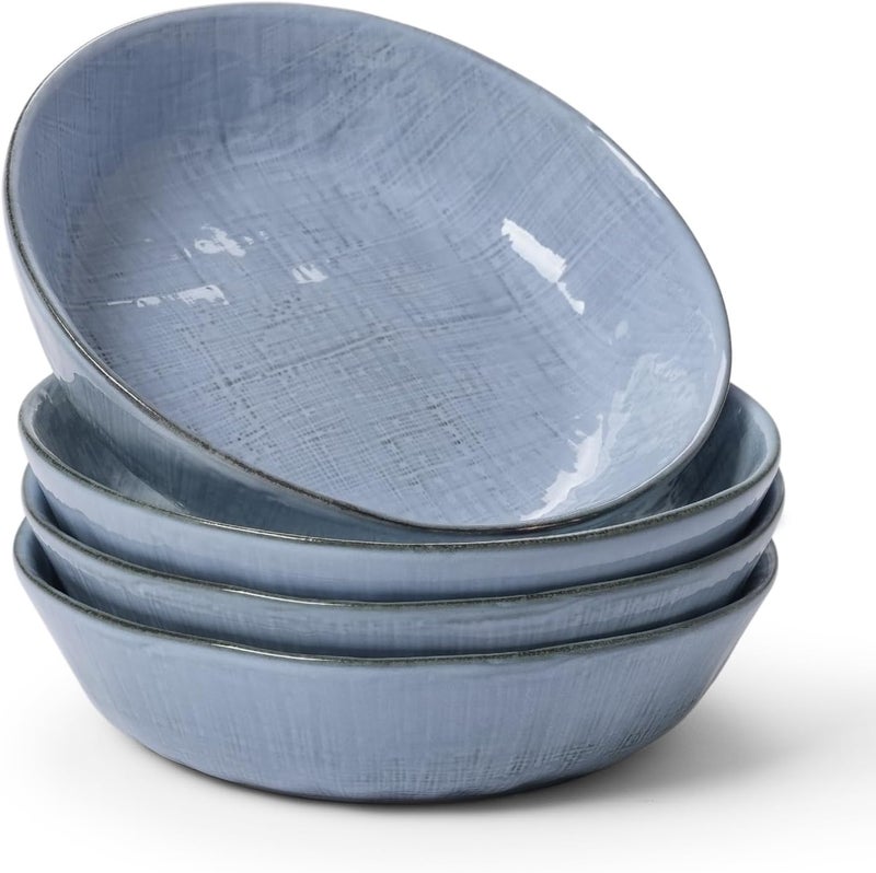 Famiware famiware Moonlight 85 Inch Pasta Bowls Set of 4 32oz Serving Bowls for Kitchen Soup Bowl with Linen Finish Large Stoneware Bowls for Festivals Housewarming Dinnerware Blue  - Image 1