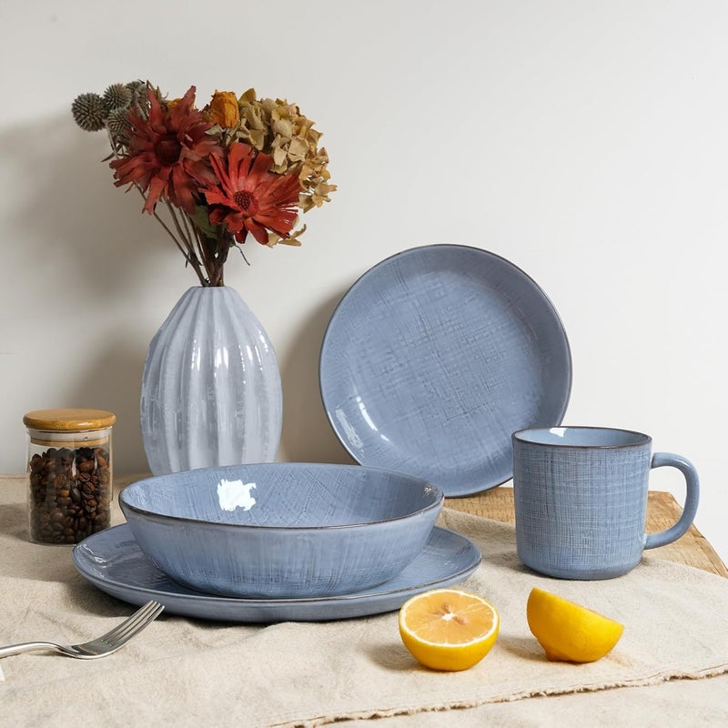 Famiware famiware Moonlight 85 Inch Pasta Bowls Set of 4 32oz Serving Bowls for Kitchen Soup Bowl with Linen Finish Large Stoneware Bowls for Festivals Housewarming Dinnerware Blue  - Image 2