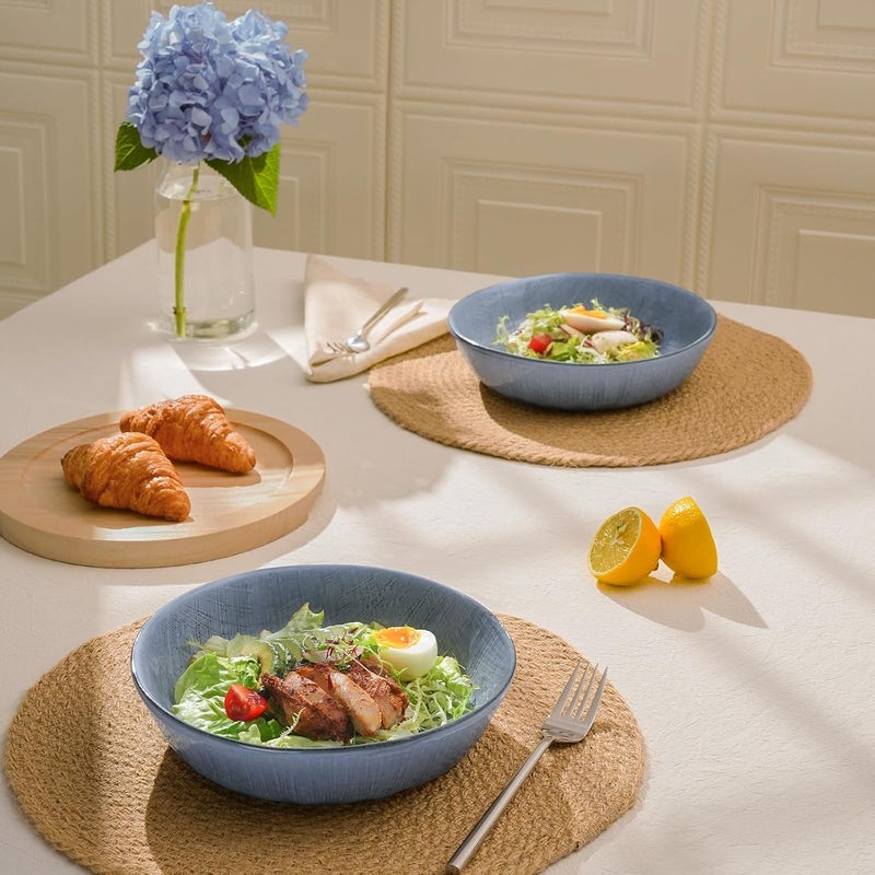 Famiware famiware Moonlight 85 Inch Pasta Bowls Set of 4 32oz Serving Bowls for Kitchen Soup Bowl with Linen Finish Large Stoneware Bowls for Festivals Housewarming Dinnerware Blue  - Image 3