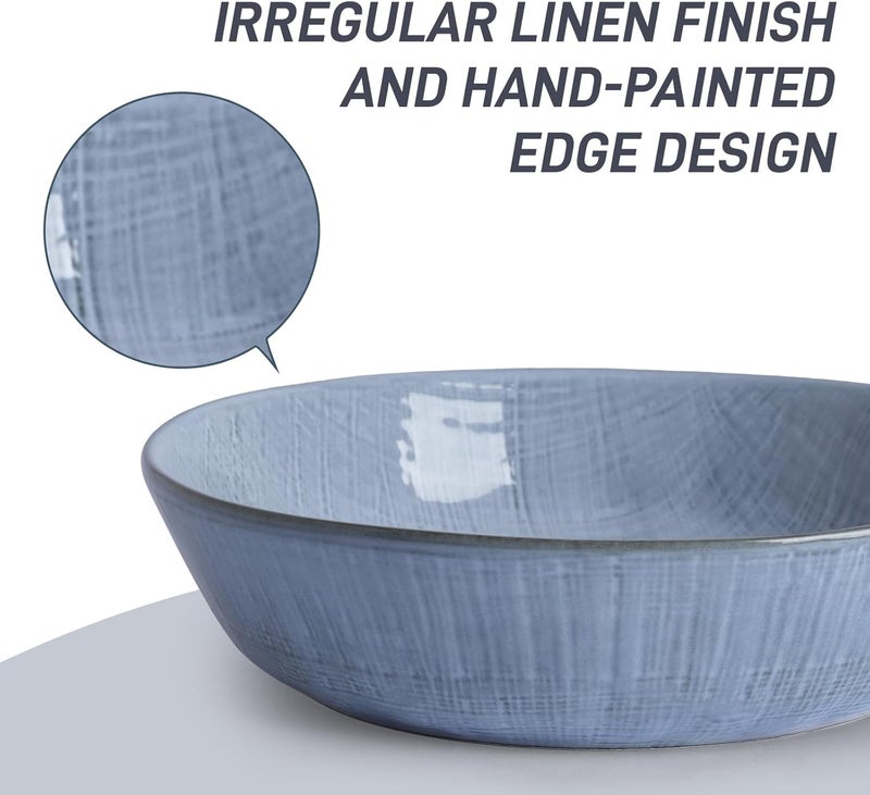 Famiware famiware Moonlight 85 Inch Pasta Bowls Set of 4 32oz Serving Bowls for Kitchen Soup Bowl with Linen Finish Large Stoneware Bowls for Festivals Housewarming Dinnerware Blue  - Image 4