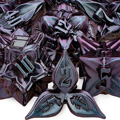 ARUOHHA DND Metal Dice Set Purple Leaf Design Polyhedral Dice with Box 7PCS D and D Dice RPG Role Playing Games D20 D12 D10 D8 D6 - Image 1