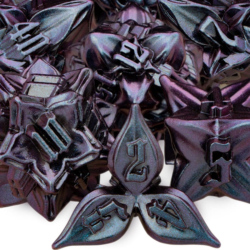 ARUOHHA DND Metal Dice Set Purple Leaf Design Polyhedral Dice with Box 7PCS D and D Dice RPG Role Playing Games D20 D12 D10 D8 D6 - Image 3