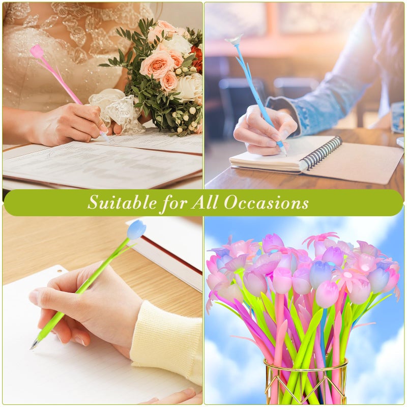 Tenare 18 Pieces Color Changing Flower Pens Colorful Gel Ink Ballpoint Rose Pens for School Home Office Presents(Daffodil Lampranthus Spectabilis Tulip Rose) - Image 4