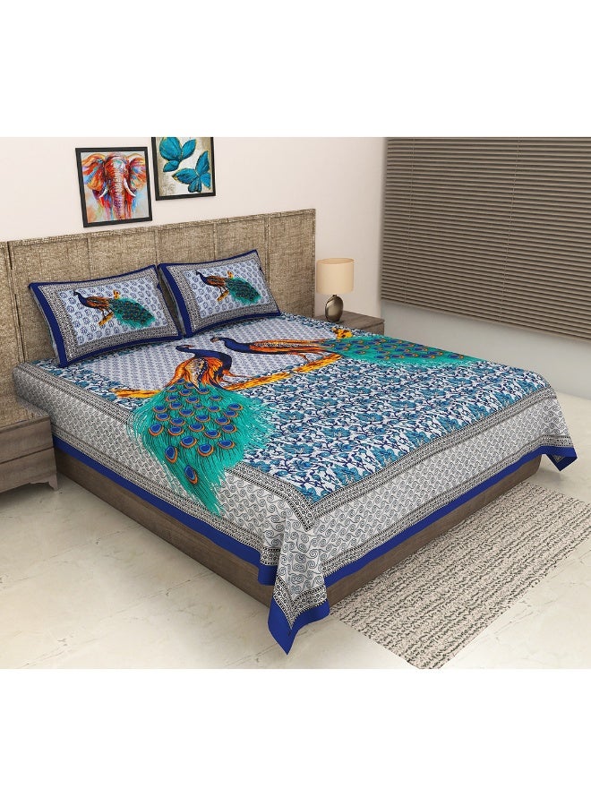 Urban Magic Urban Magic 104 TC Cotton Double Animal Flat Bedsheet (Pack of 1, Blue)  - Image 1