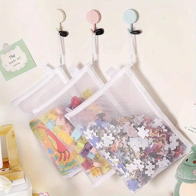 pepplo Mesh Zipper Bag, Transparent Pouch, Multifunctional Storage Bag, Large Capacity Stationery Bag, Student Exam Supplies Storage Bag, Zipper Organizer, School Supplies, Make Up Mesh Pouch (Big, 4 Pieces) - Image 5